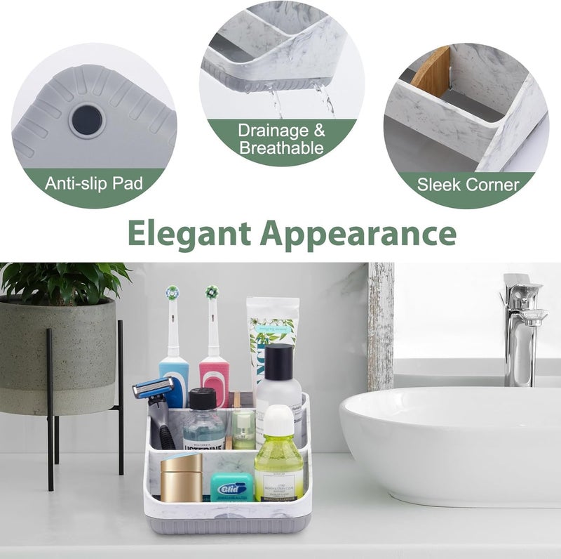 Chintu Toothbrush Holders for Bathrooms - 6 Slots Electric Tooth Brushing Holder, Bathroom Countertop Organizer for Kids Family, Marble Toothbrush and Toothpaste Holder Shower Storage Grey - Image 5